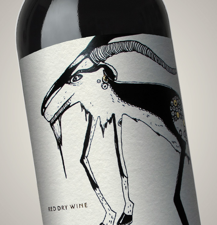 potsios greek red wine (goat illustration)